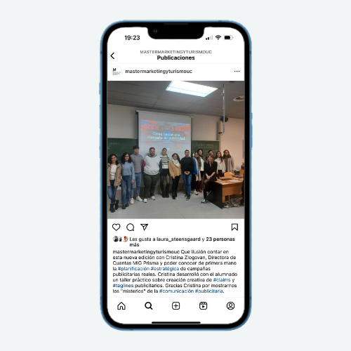 Imagen de un pantallazo de una publicación del Instagram del Máster dirección de Marketing de la universidad de Cantabria.